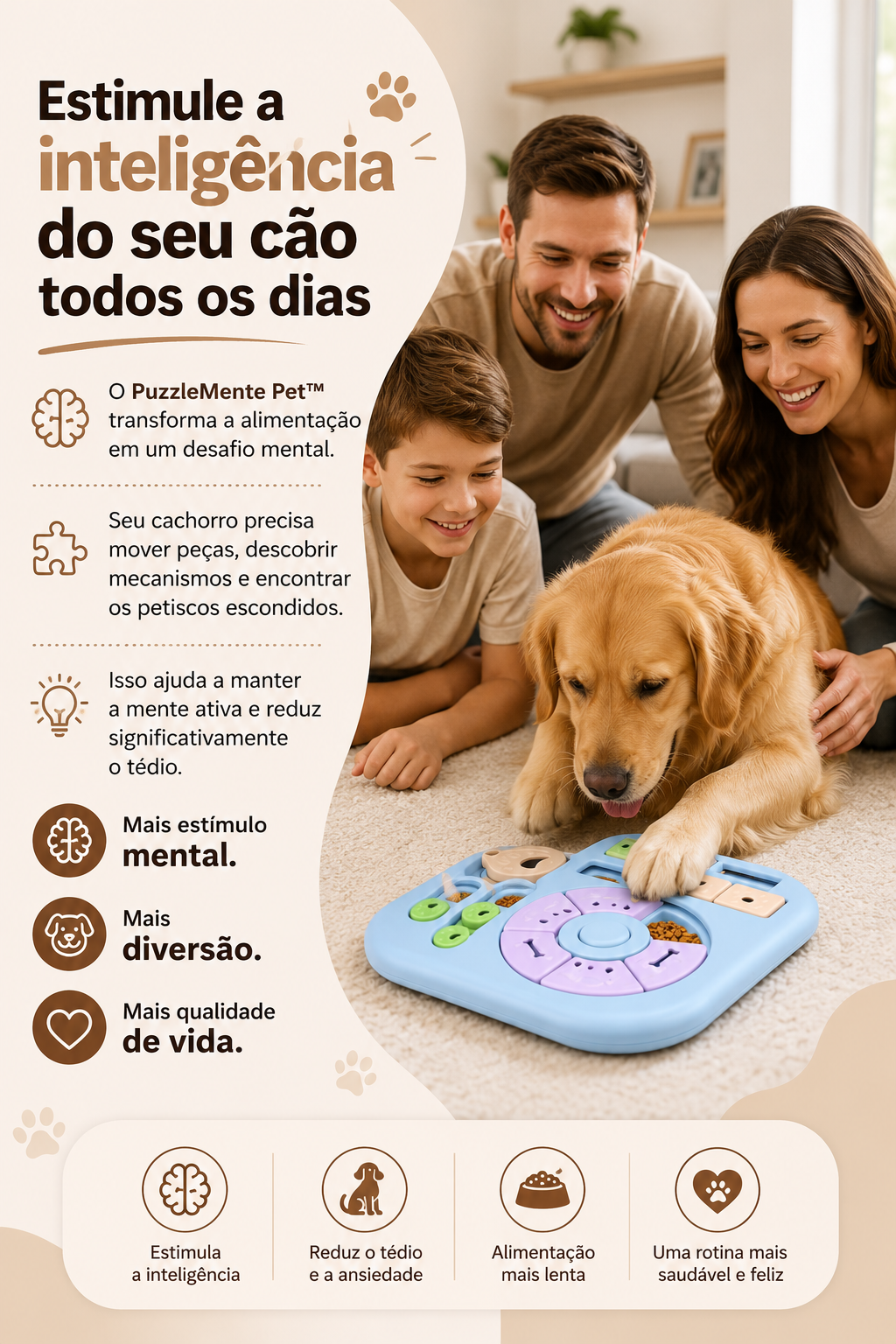 PuzzleMente Pet&trade; | Cachorro brincando com alimentador lento e interativo